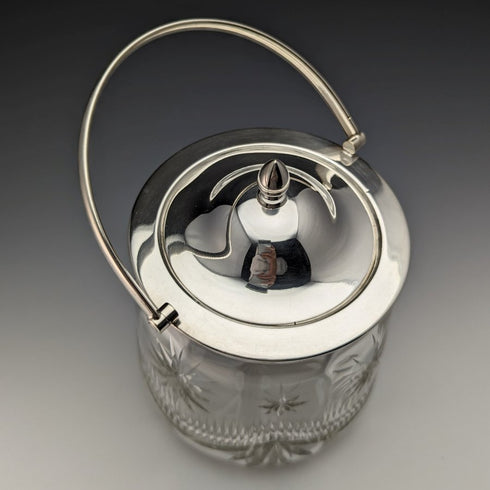 1930 年前後英國復古切割玻璃餅乾桶銀盤蓋 1048g